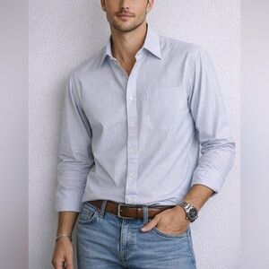 Hamilton Richards White Blue Striped Button Front Shirt Men’s Size L